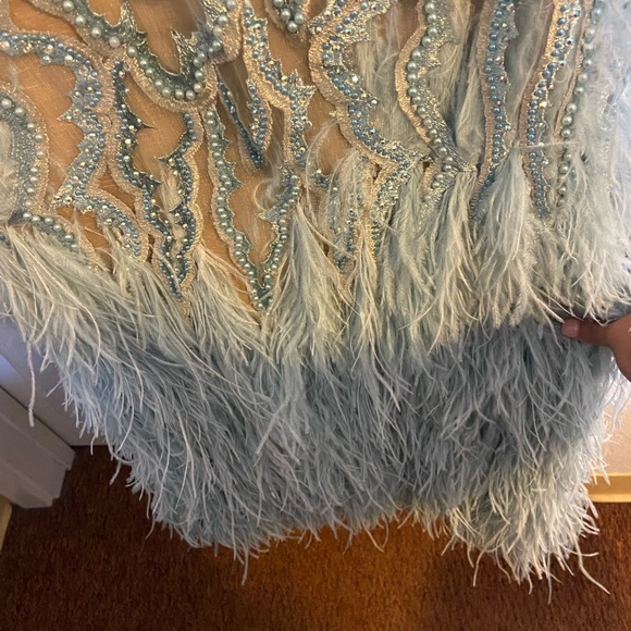 TERANI  COUTURE feathered embroidered Gown - Picture 9 of 11